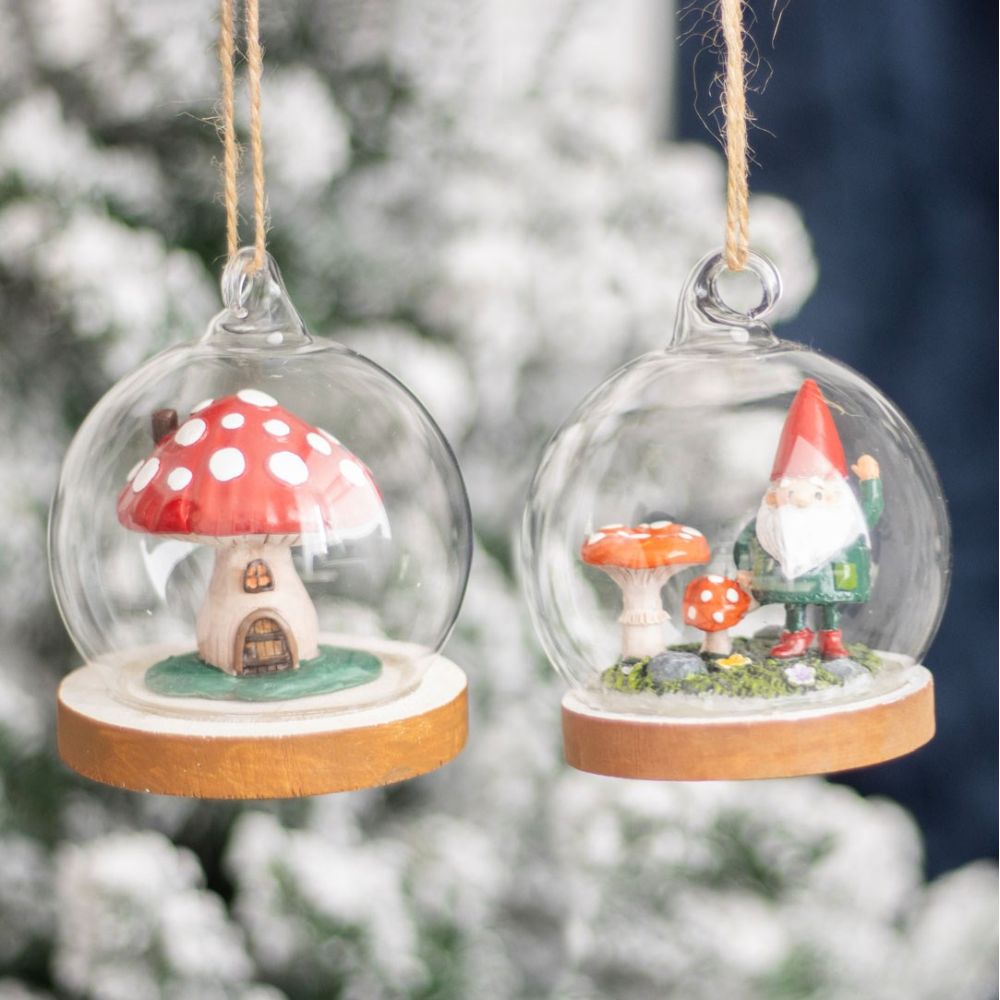 Something Different - Mushroom House Glass Dome Hanging Decoration Kerstbal - Multicolours